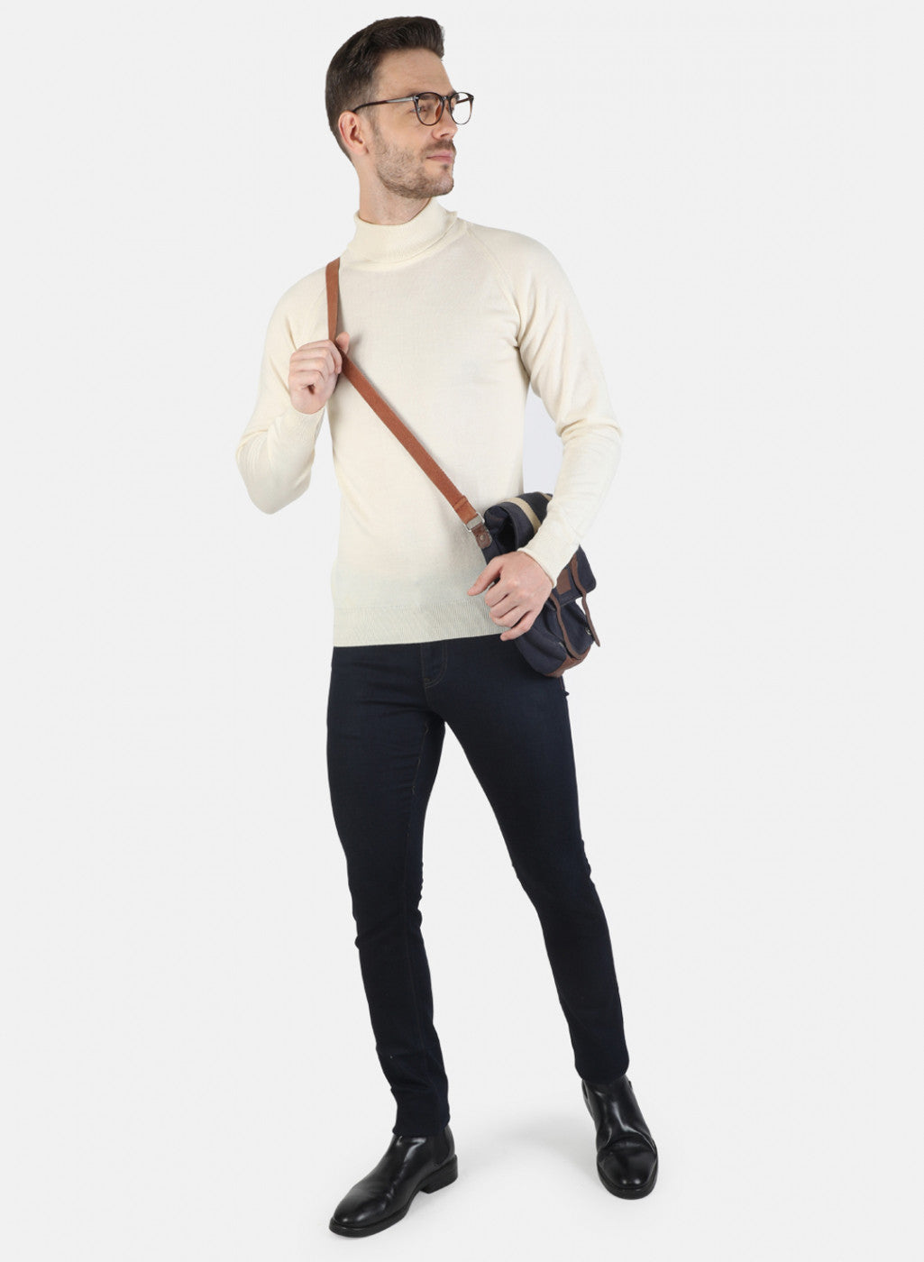 Men Off White Solid Pullover