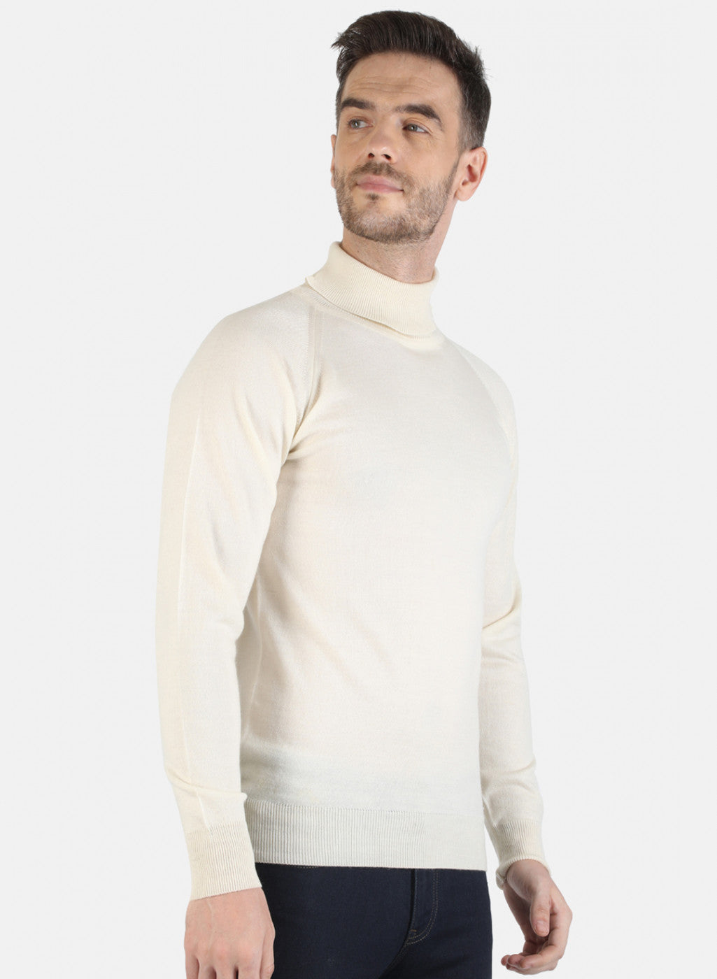 Men Off White Solid Pullover