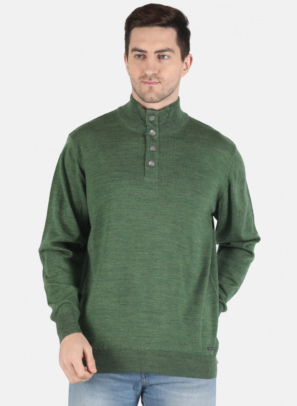 Men Olive Solid Pullover