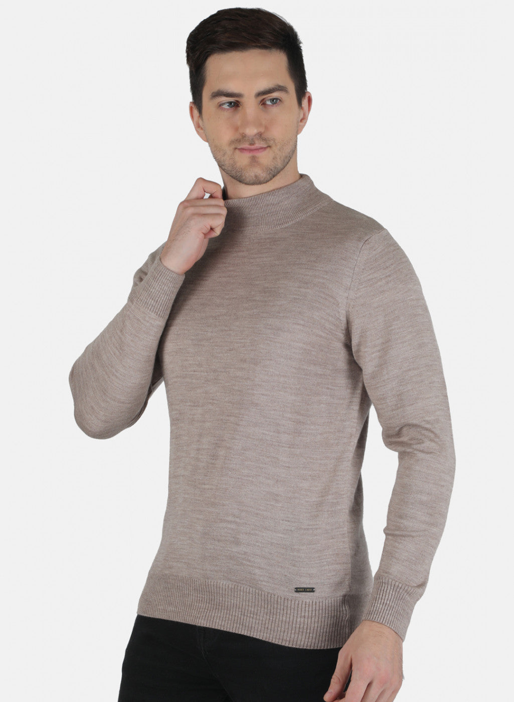 Men Beige Solid Pullover