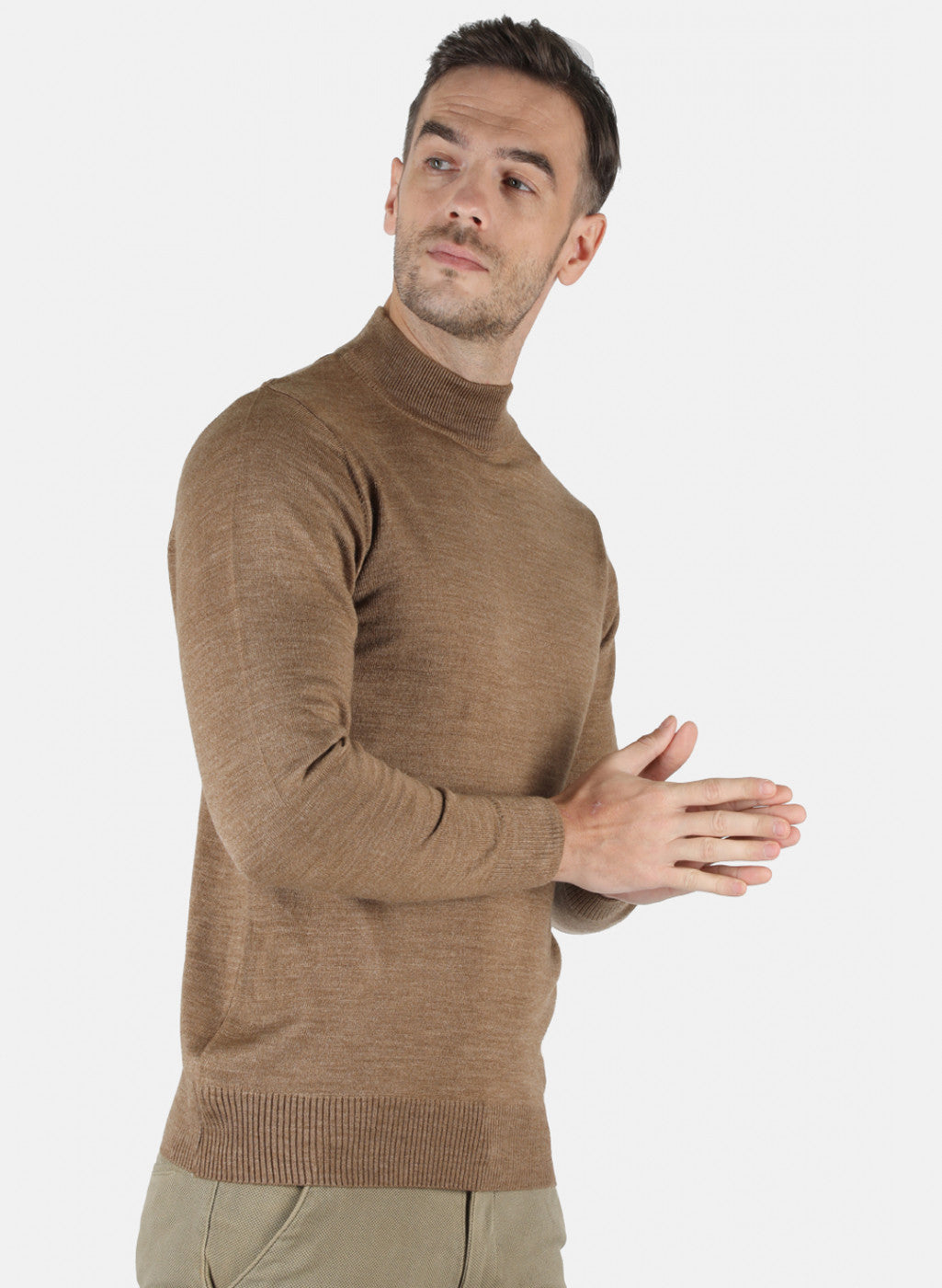 Men Khaki Solid Pullover