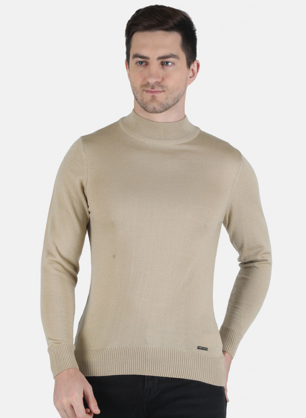 Men Beige Solid Pullover