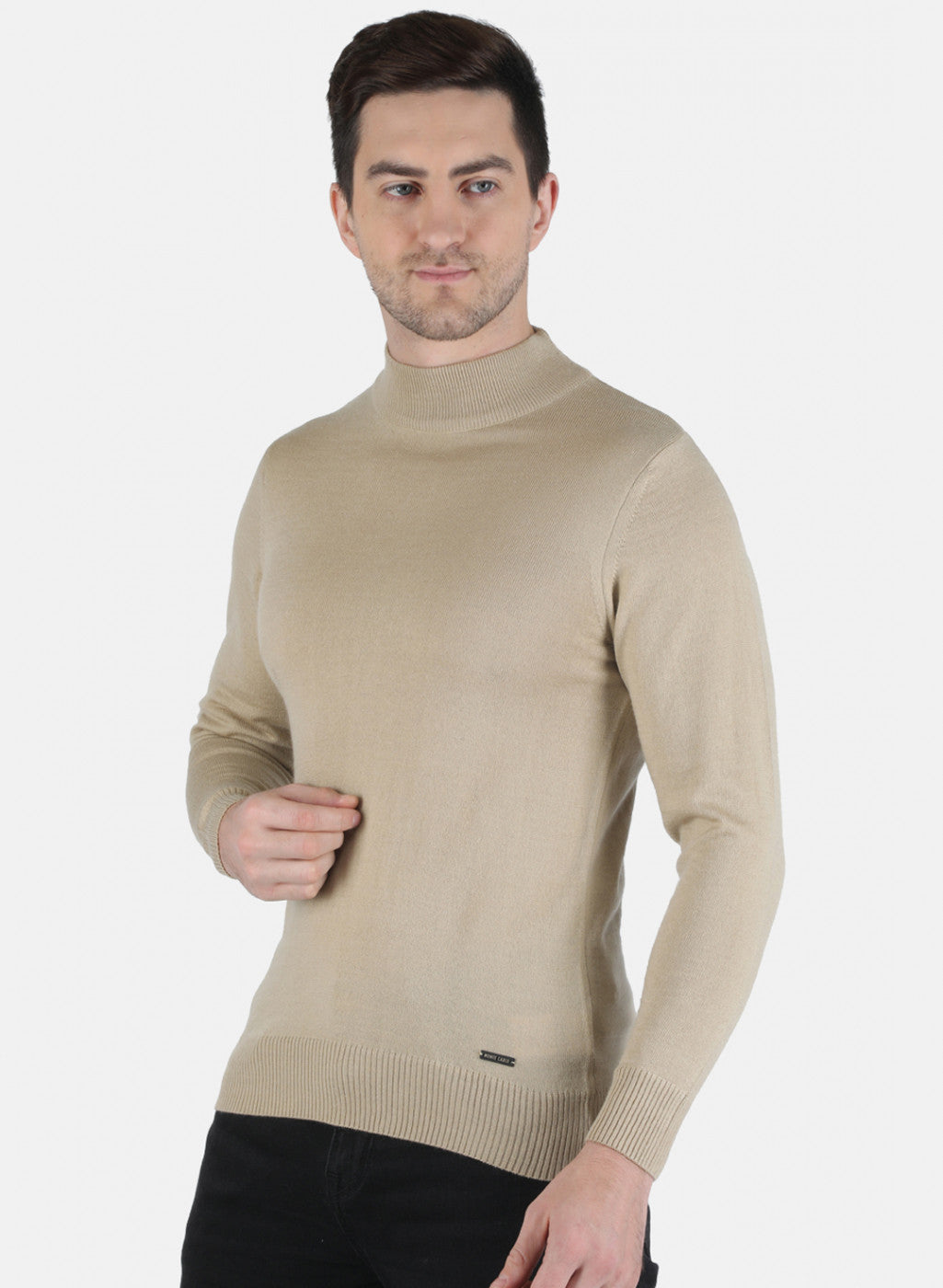 Men Beige Solid Pullover