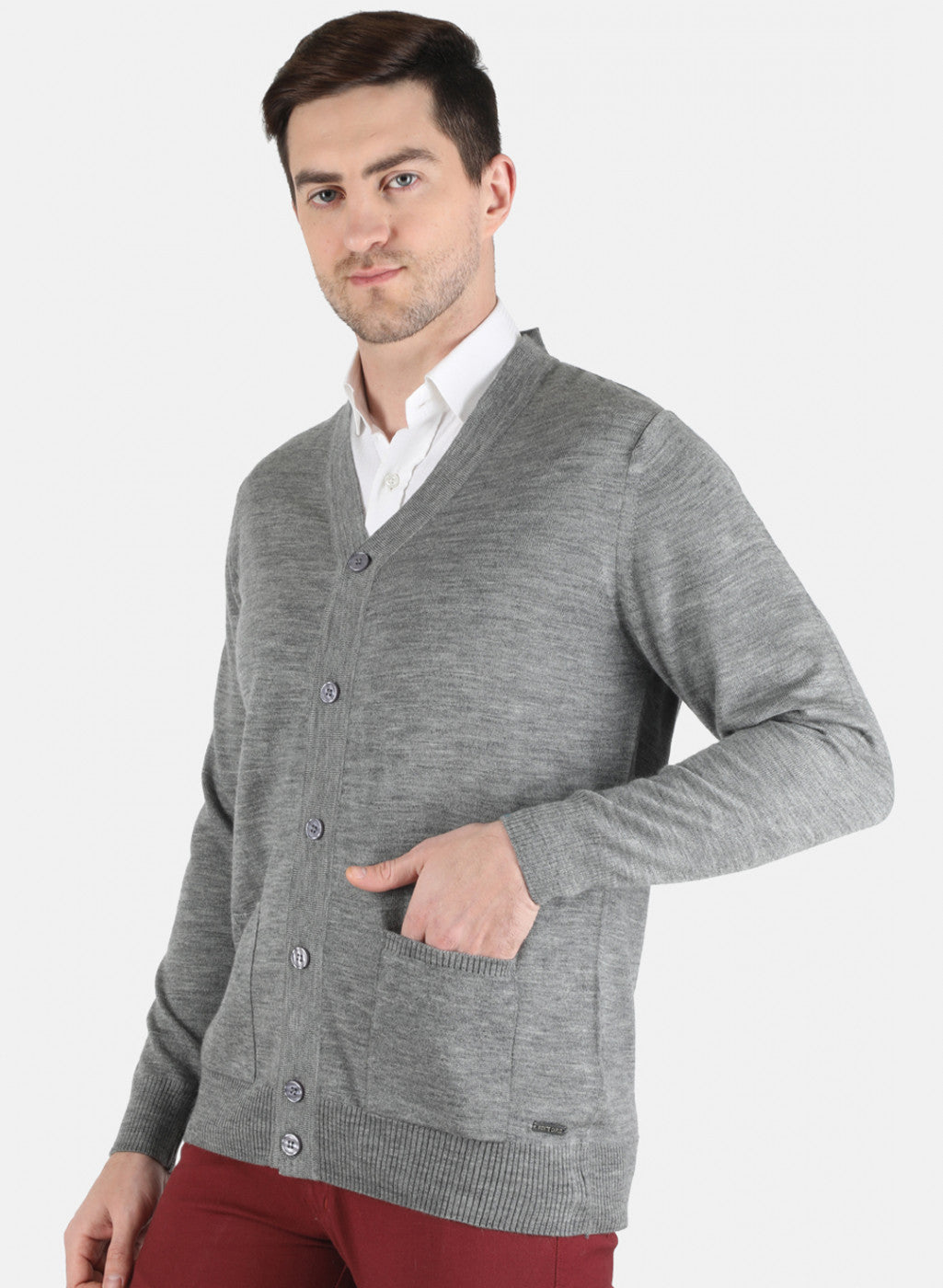 Men Grey Solid Cardigan
