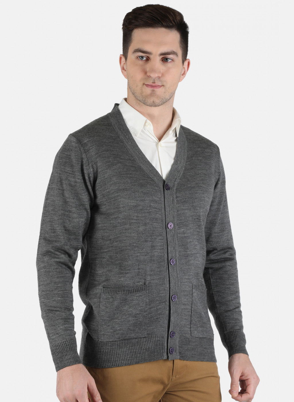 Men Grey Solid Cardigan
