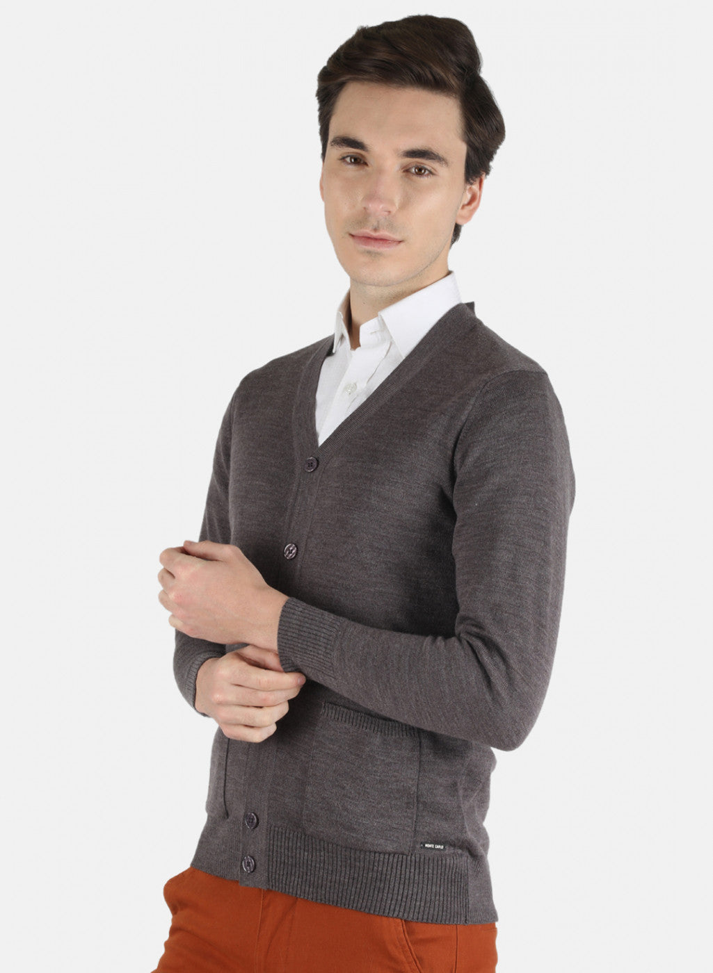 Men Dark Grey Solid Cardigan
