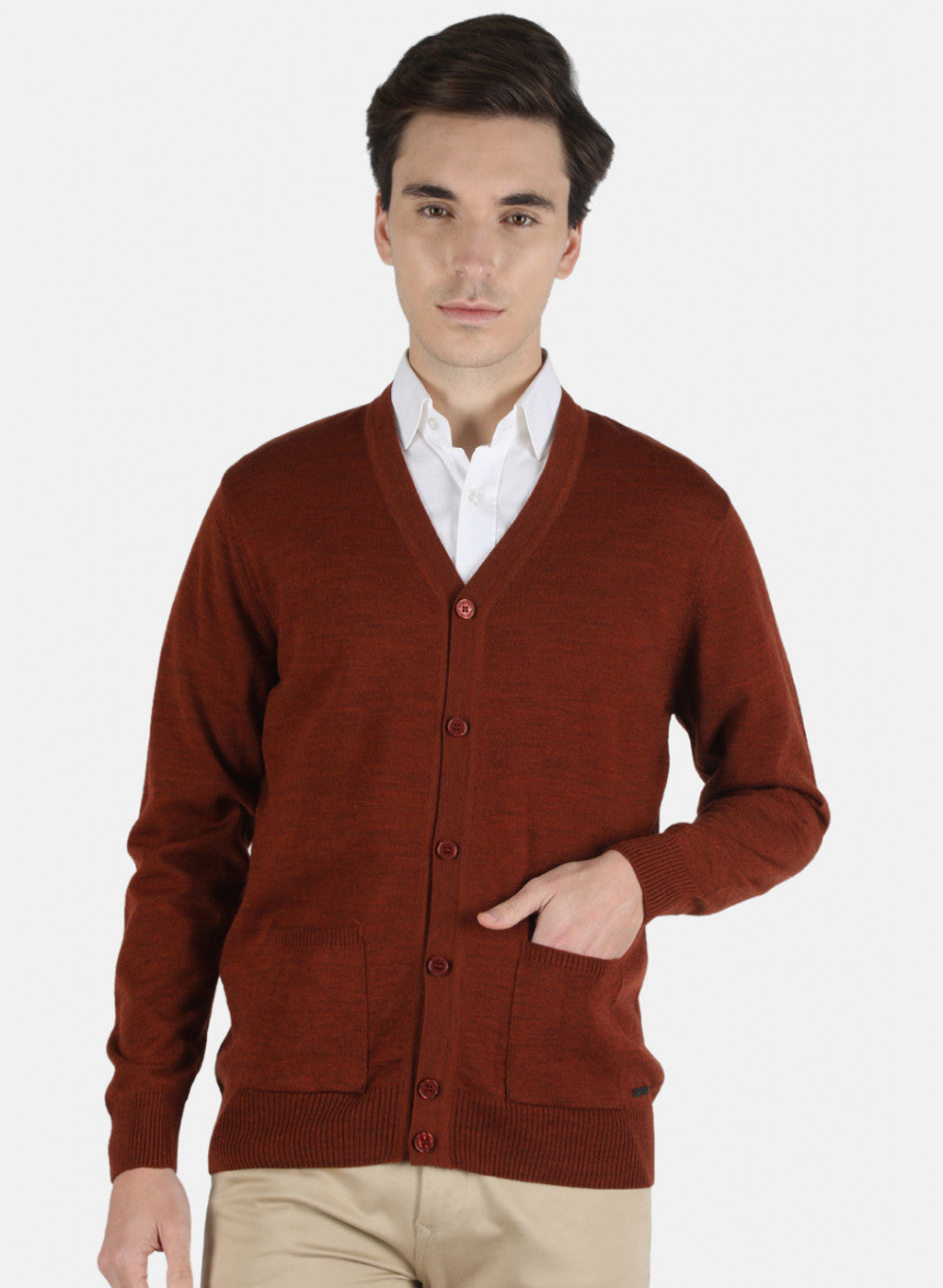 Men Brown Solid Cardigan1