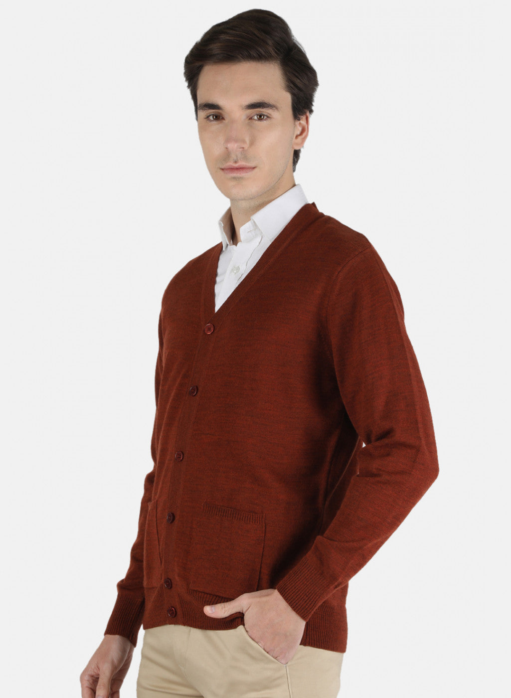 Men Brown Solid Cardigan