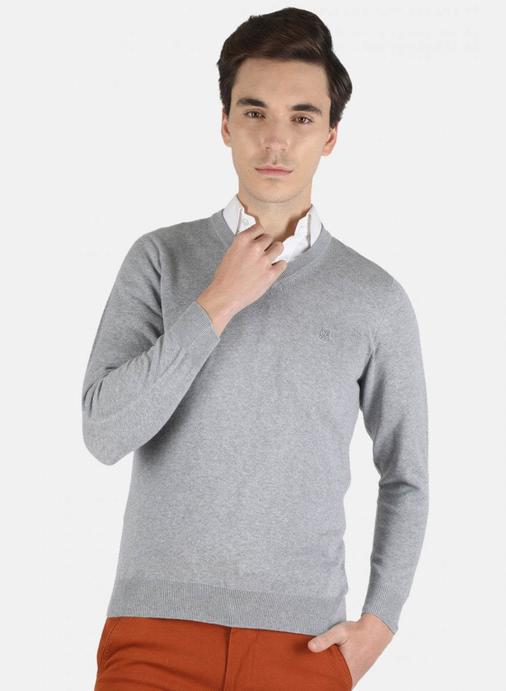 Men Grey Solid Pullover