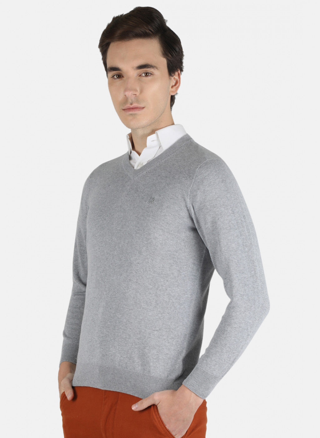 Men Grey Solid Pullover