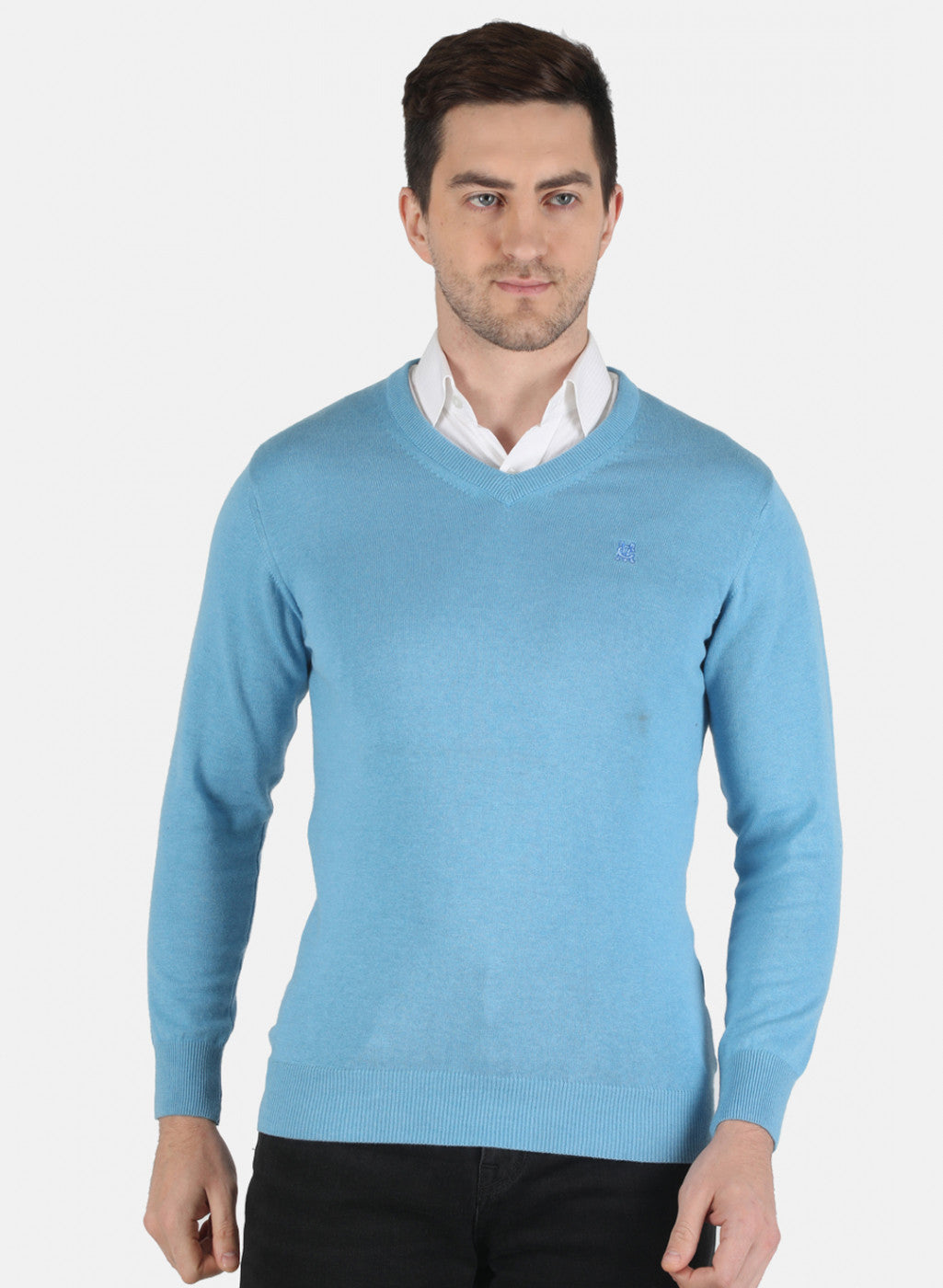 Men Sky Blue Solid Pullover