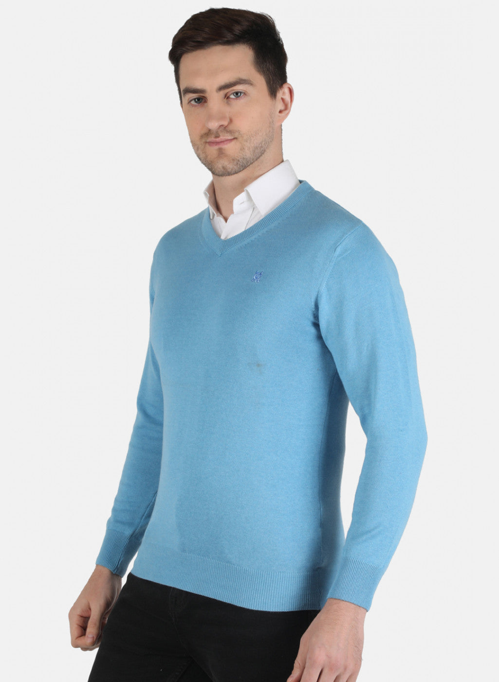 Men Sky Blue Solid Pullover