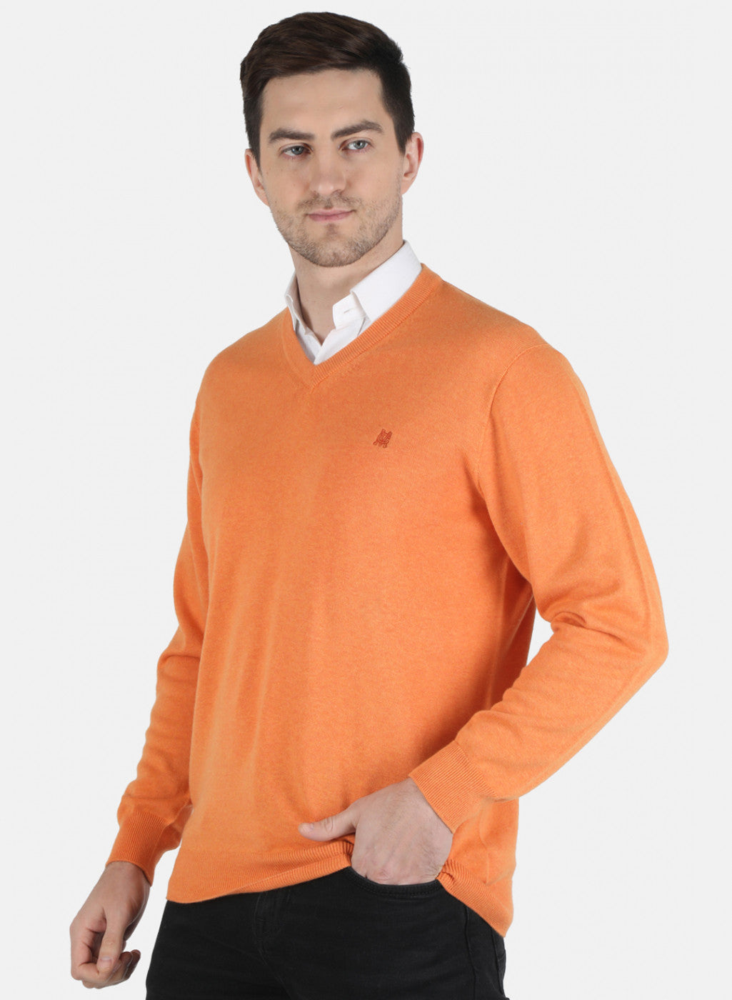 Men Orange Solid Pullover