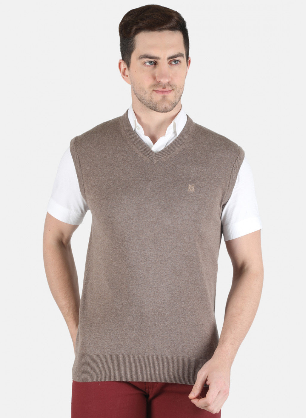 Men Khaki Solid Sweater