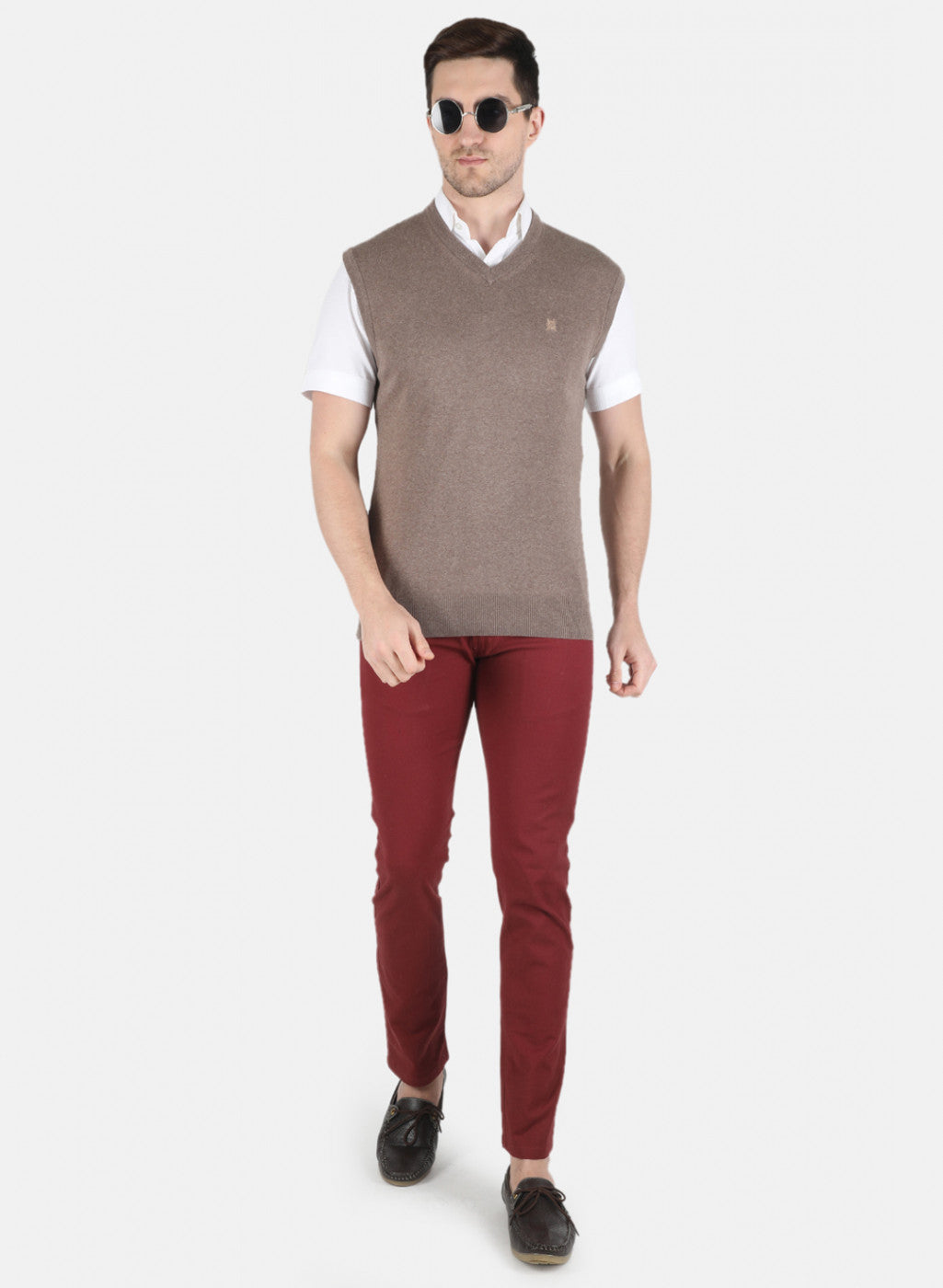 Men Khaki Solid Sweater