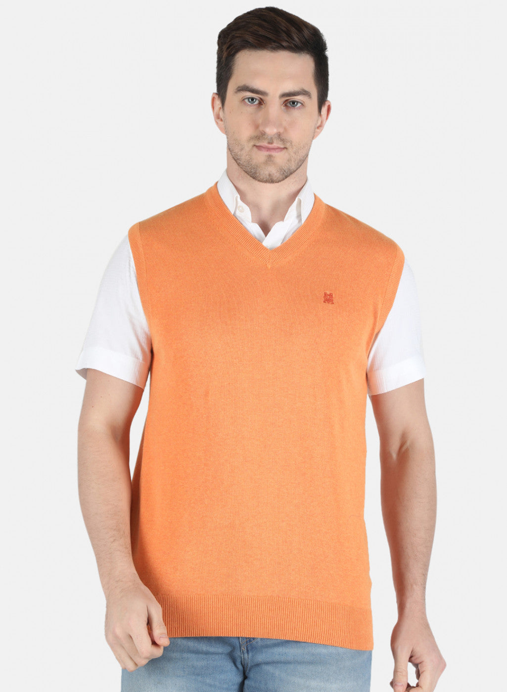 Men Orange Solid Sweater