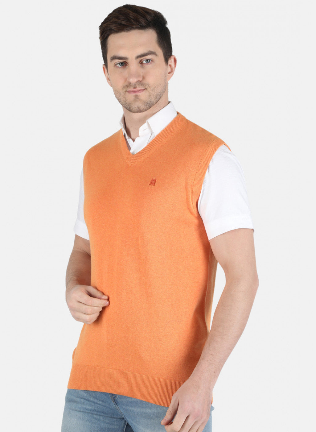 Men Orange Solid Sweater