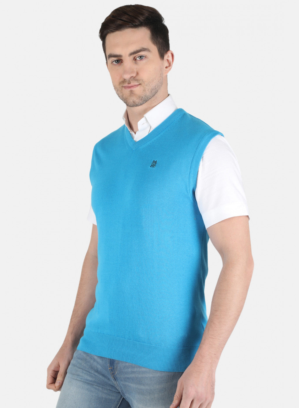 Men Blue Solid Sweater