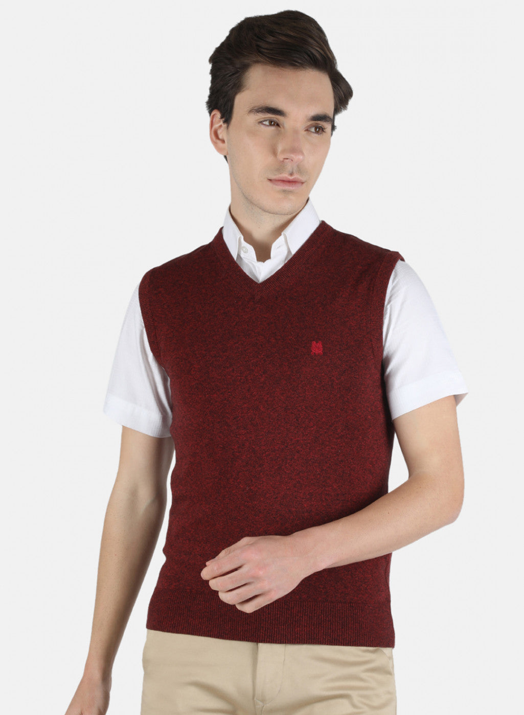 Men Red Solid Sweater