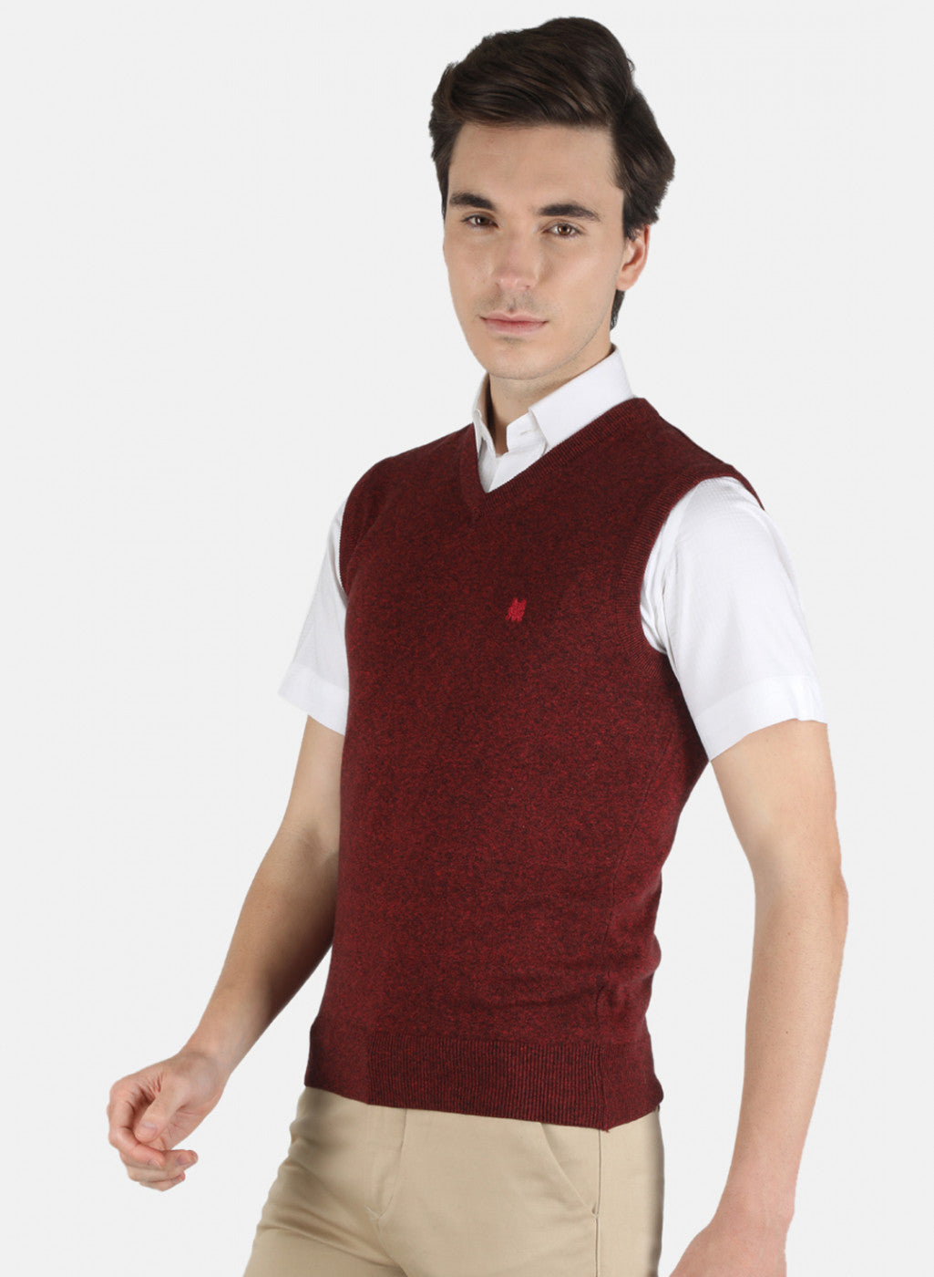 Men Red Solid Sweater