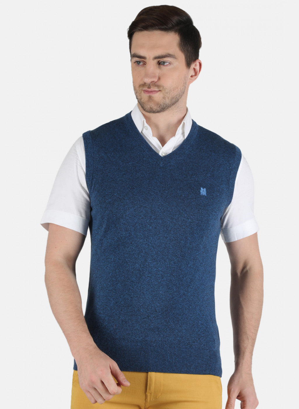 Men Blue Solid Sweater