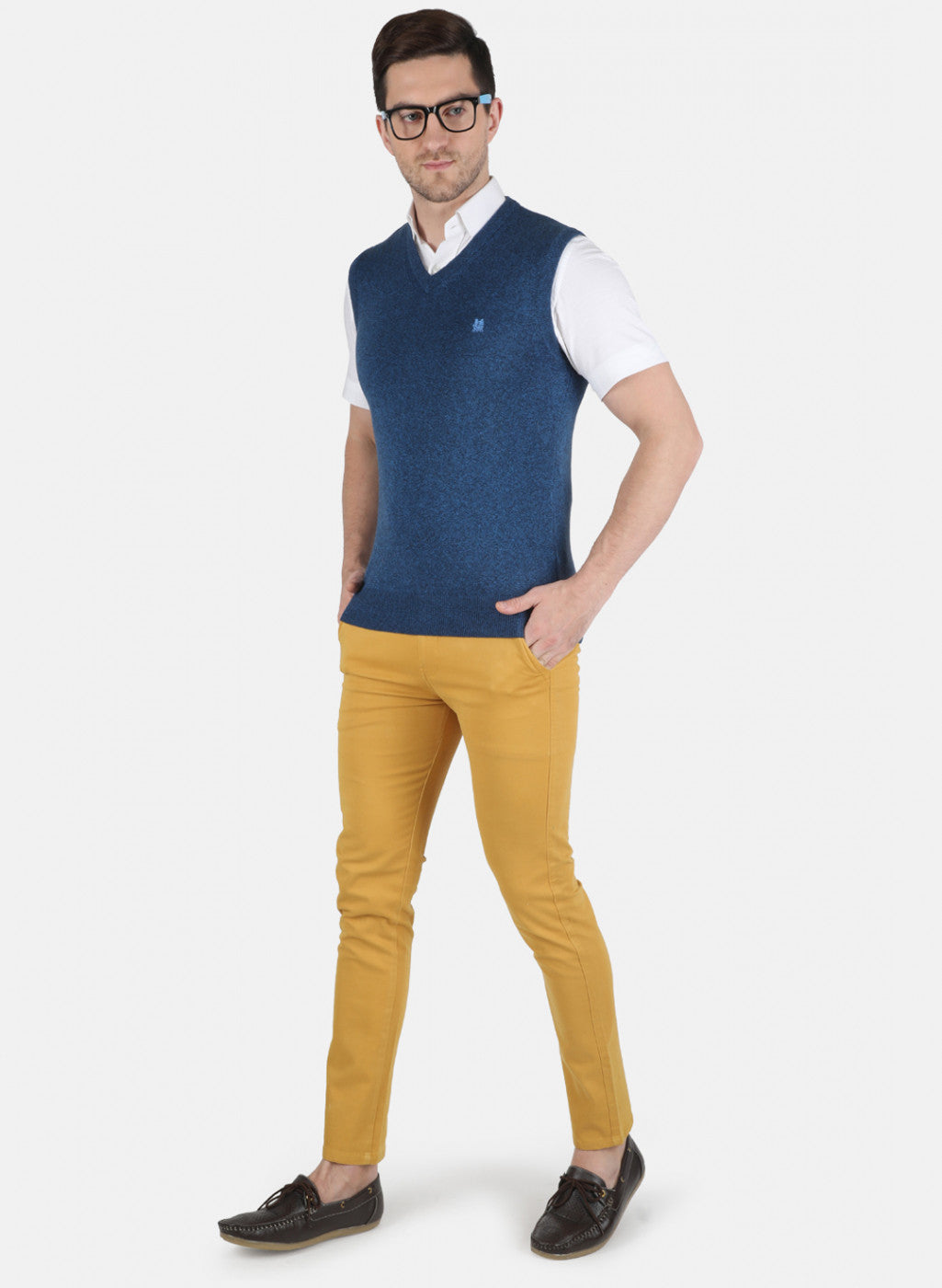 Men Blue Solid Sweater