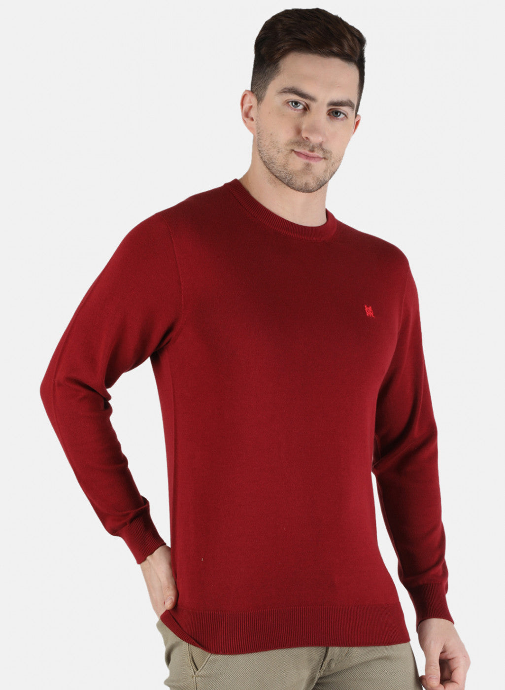 Men Maroon Solid Pullover
