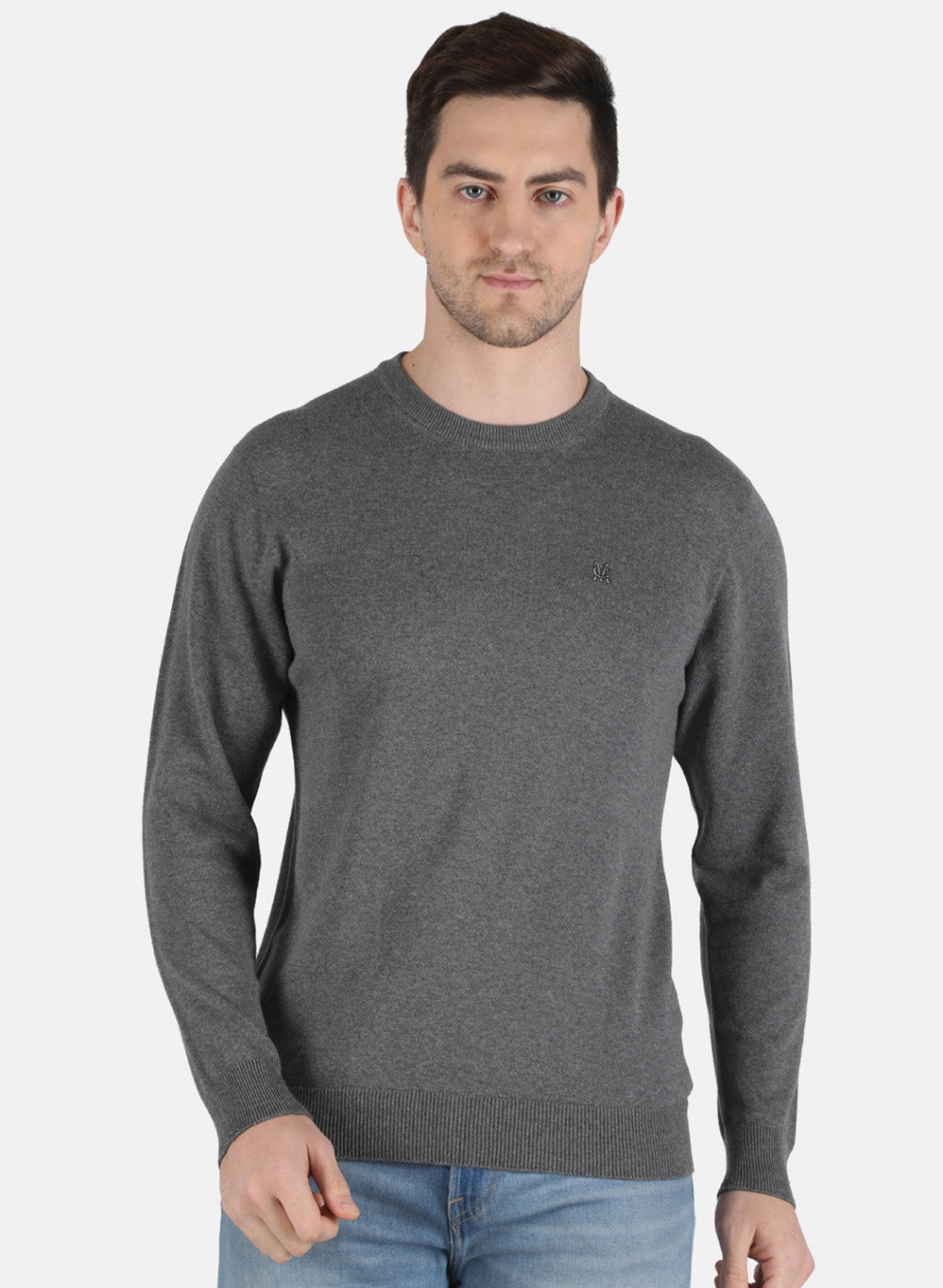 Men Grey Solid Pullover