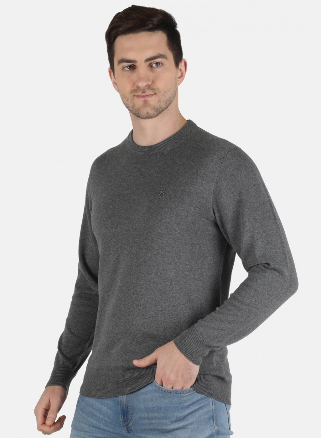 Men Grey Solid Pullover