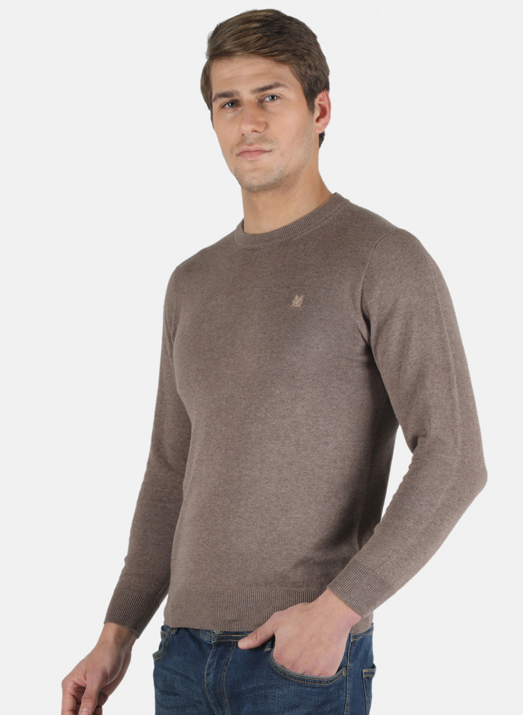 Men Khaki Solid Pullover