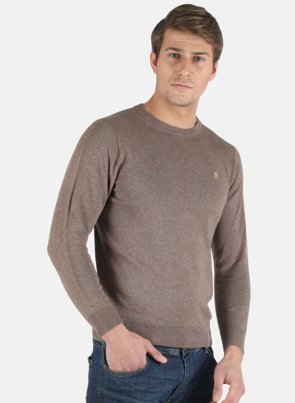 Men Khaki Solid Pullover