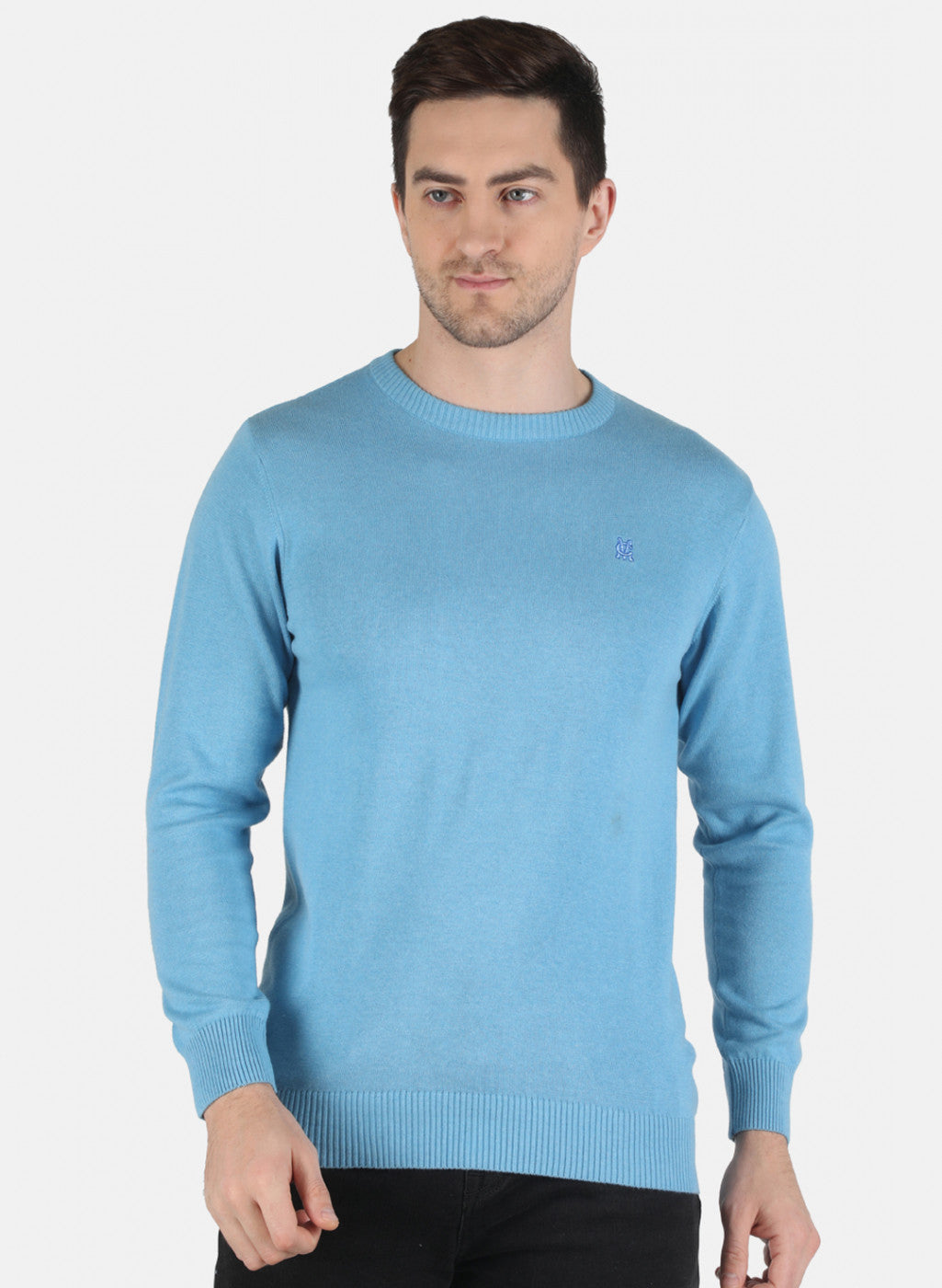 Men Sky Blue Solid Pullover