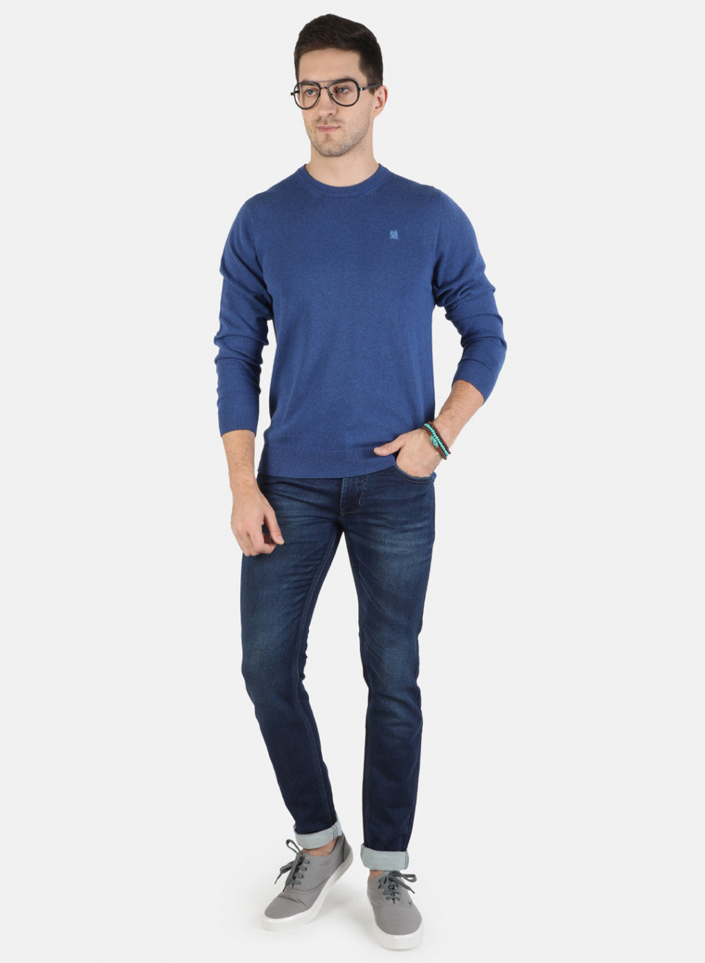 Men Blue Solid Pullover