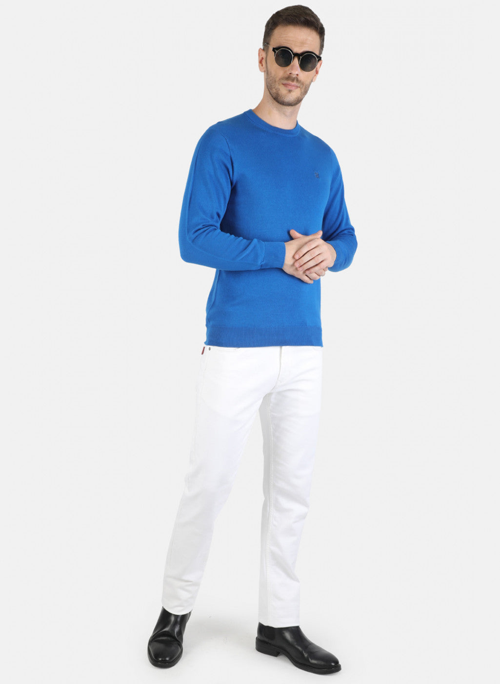 Men Blue Solid Pullover
