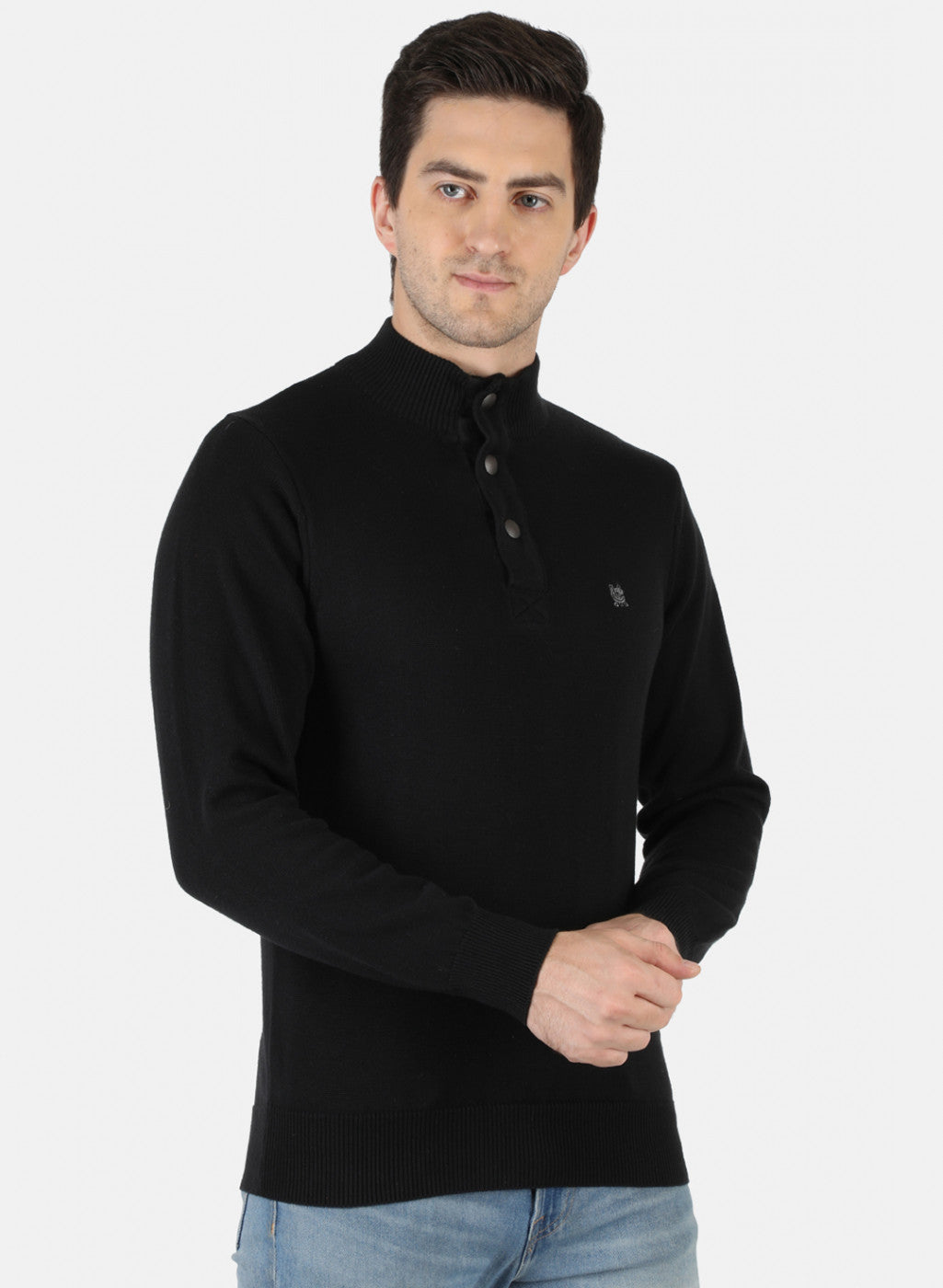 Men Black Solid Pullover