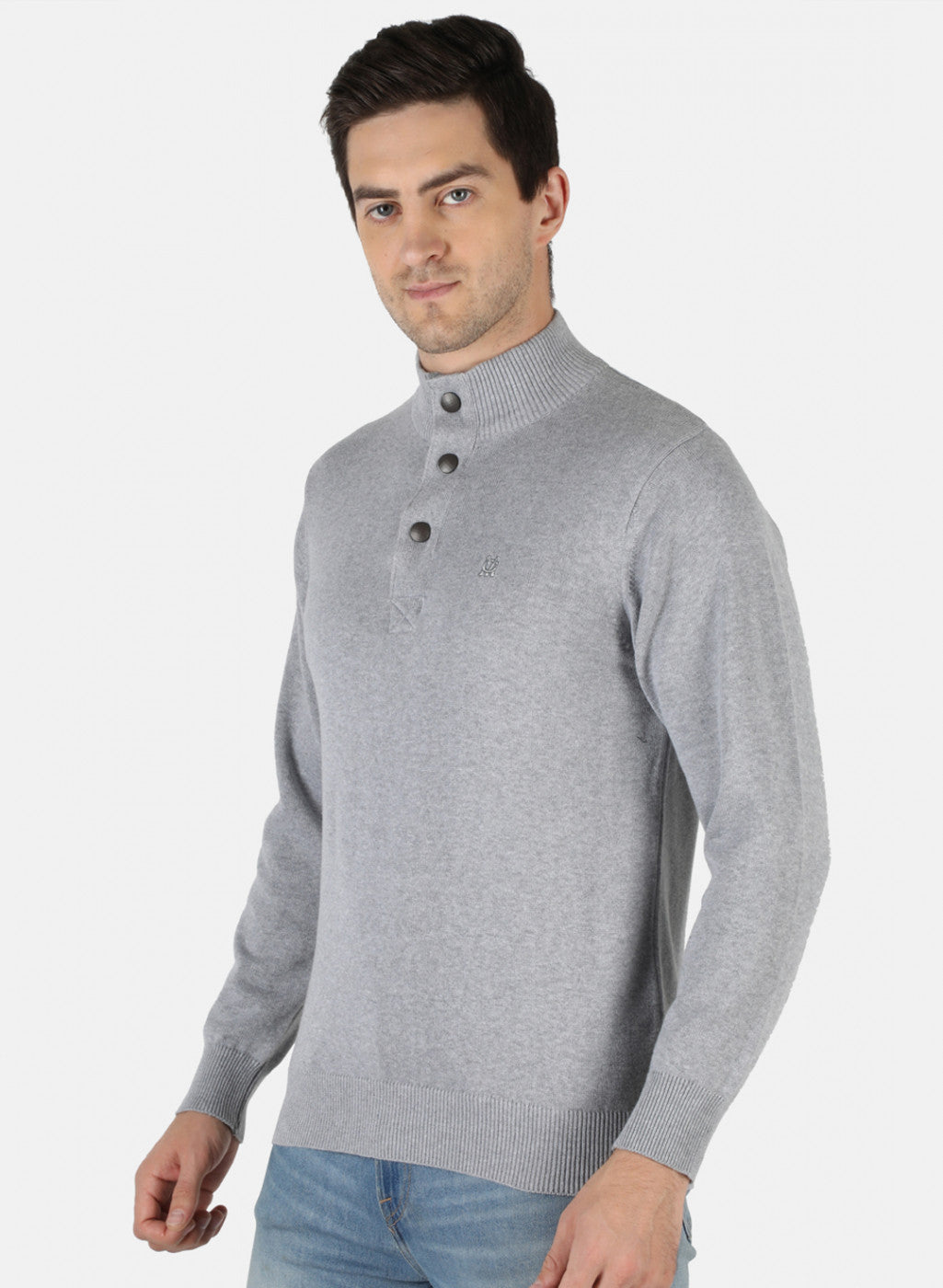 Men Grey Solid Pullover