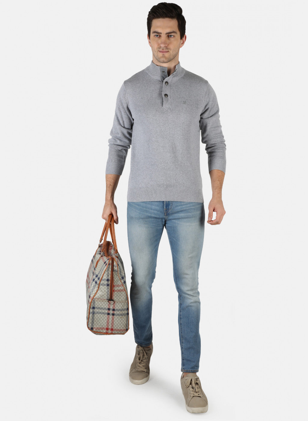 Men Grey Solid Pullover