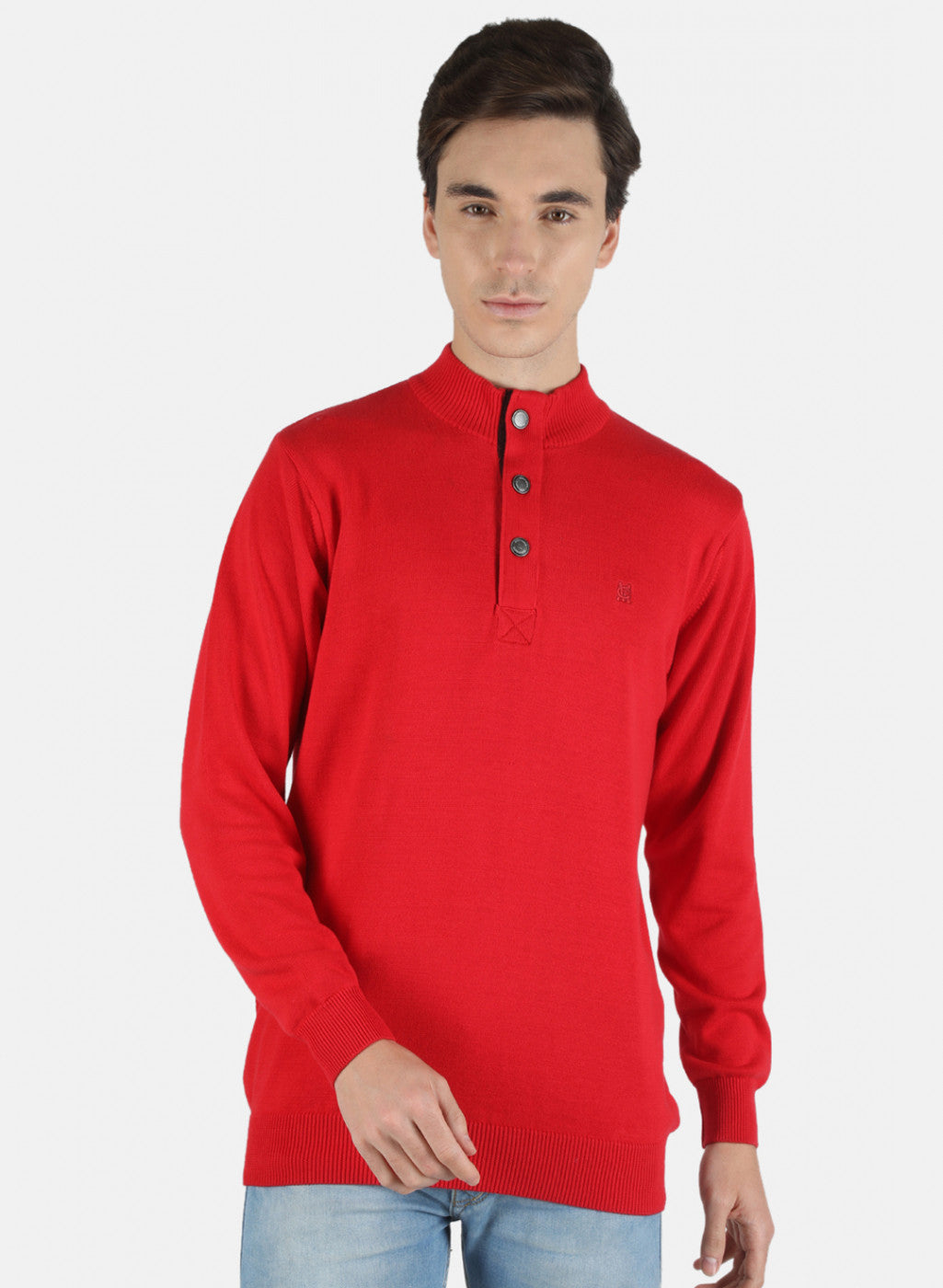 Men Red Solid Pullover