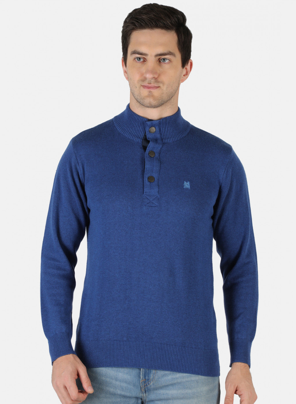 Men Blue Solid Pullover