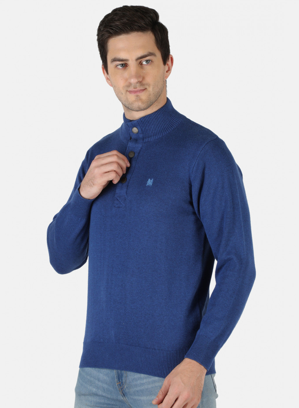Men Blue Solid Pullover