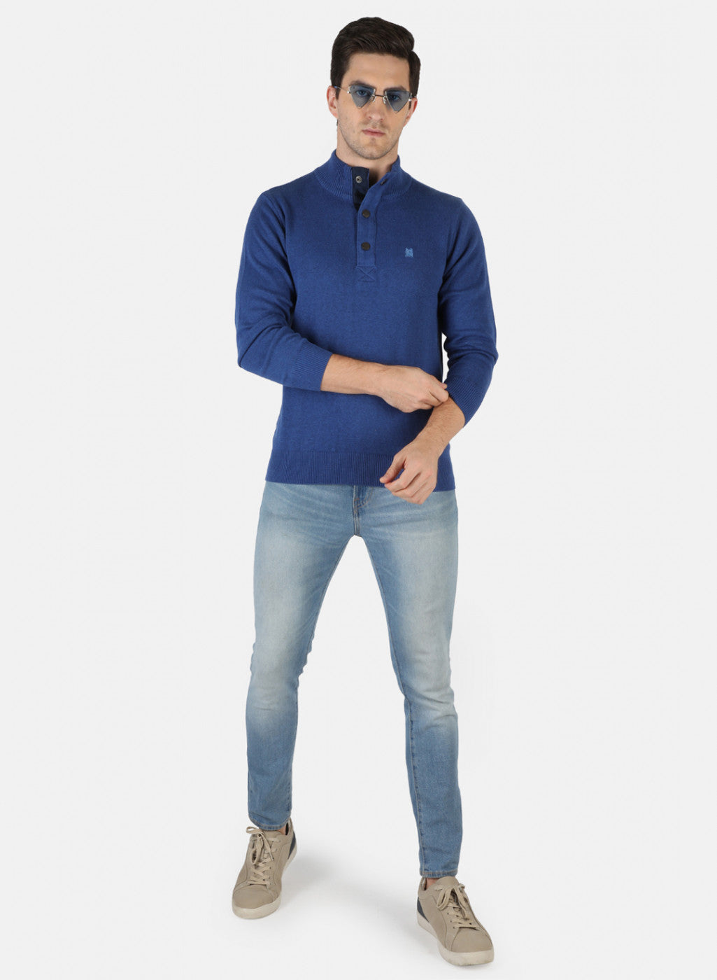 Men Blue Solid Pullover