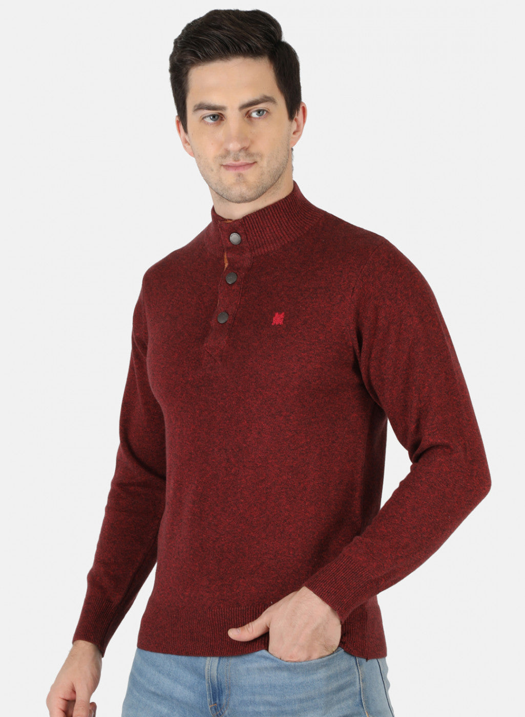 Men Red Solid Pullover
