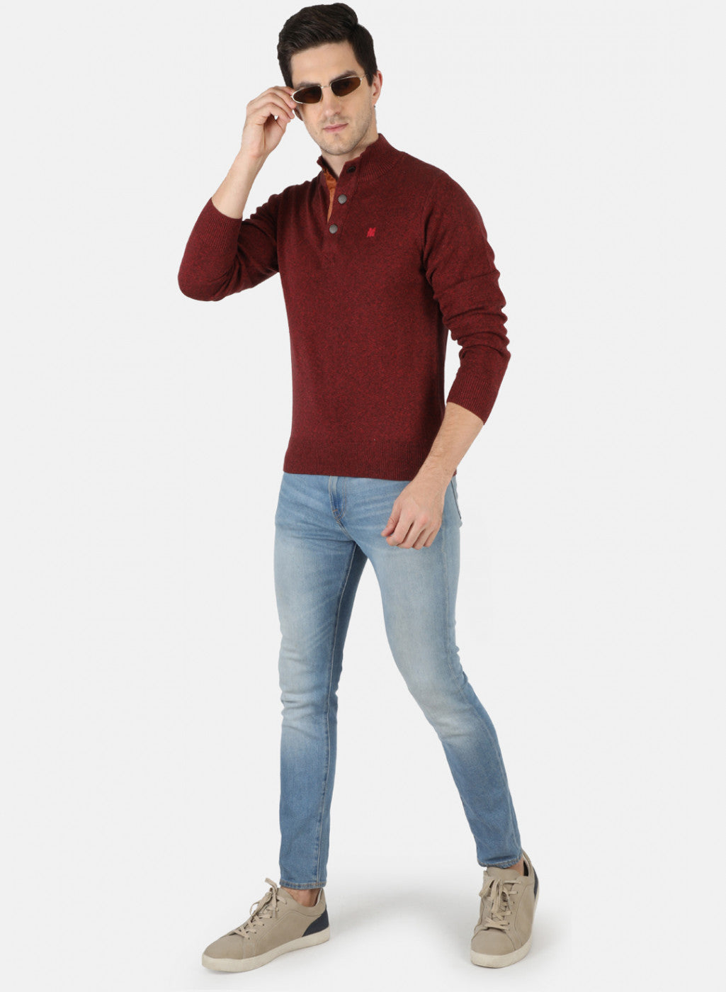 Men Red Solid Pullover