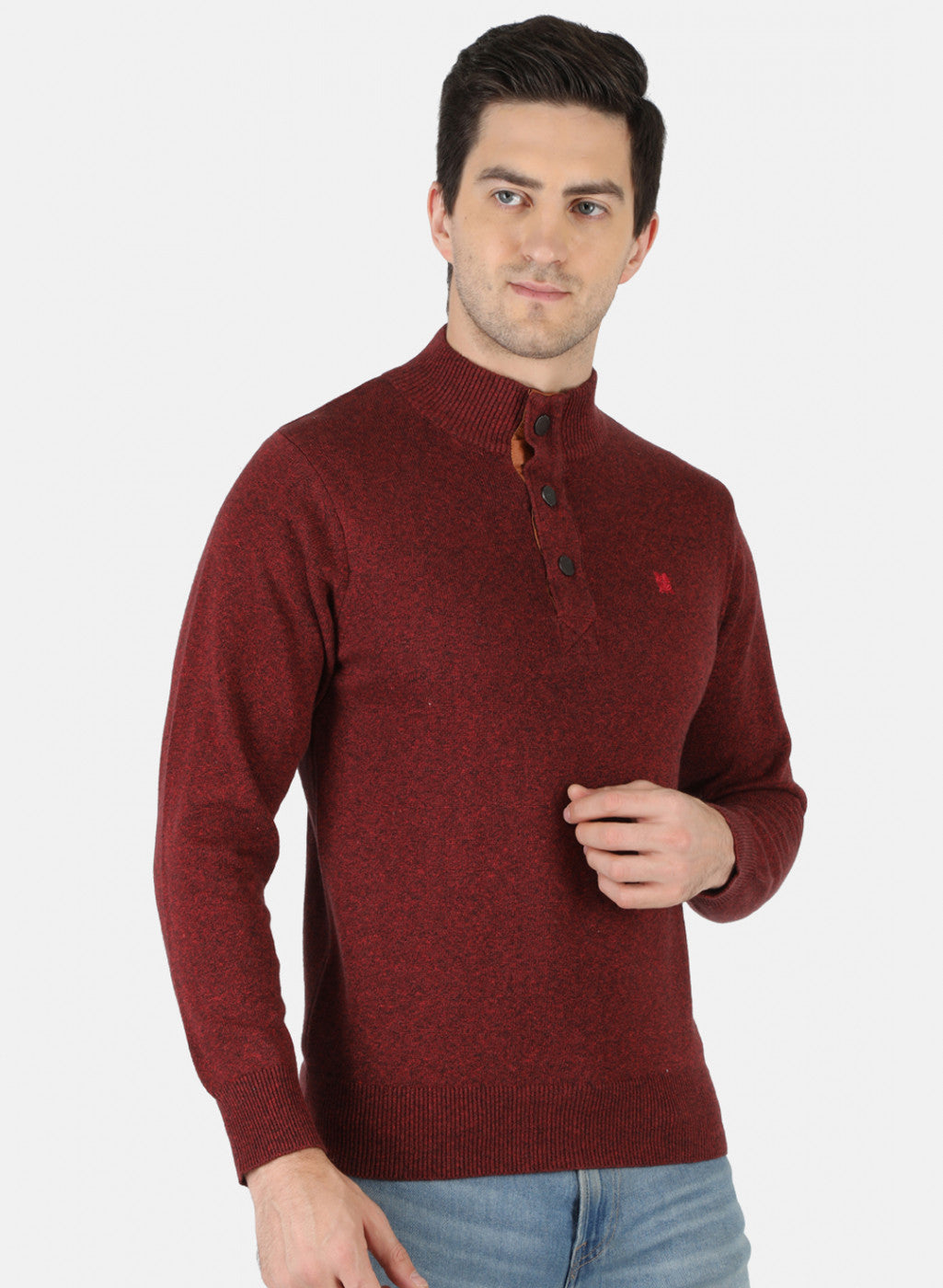 Men Red Solid Pullover