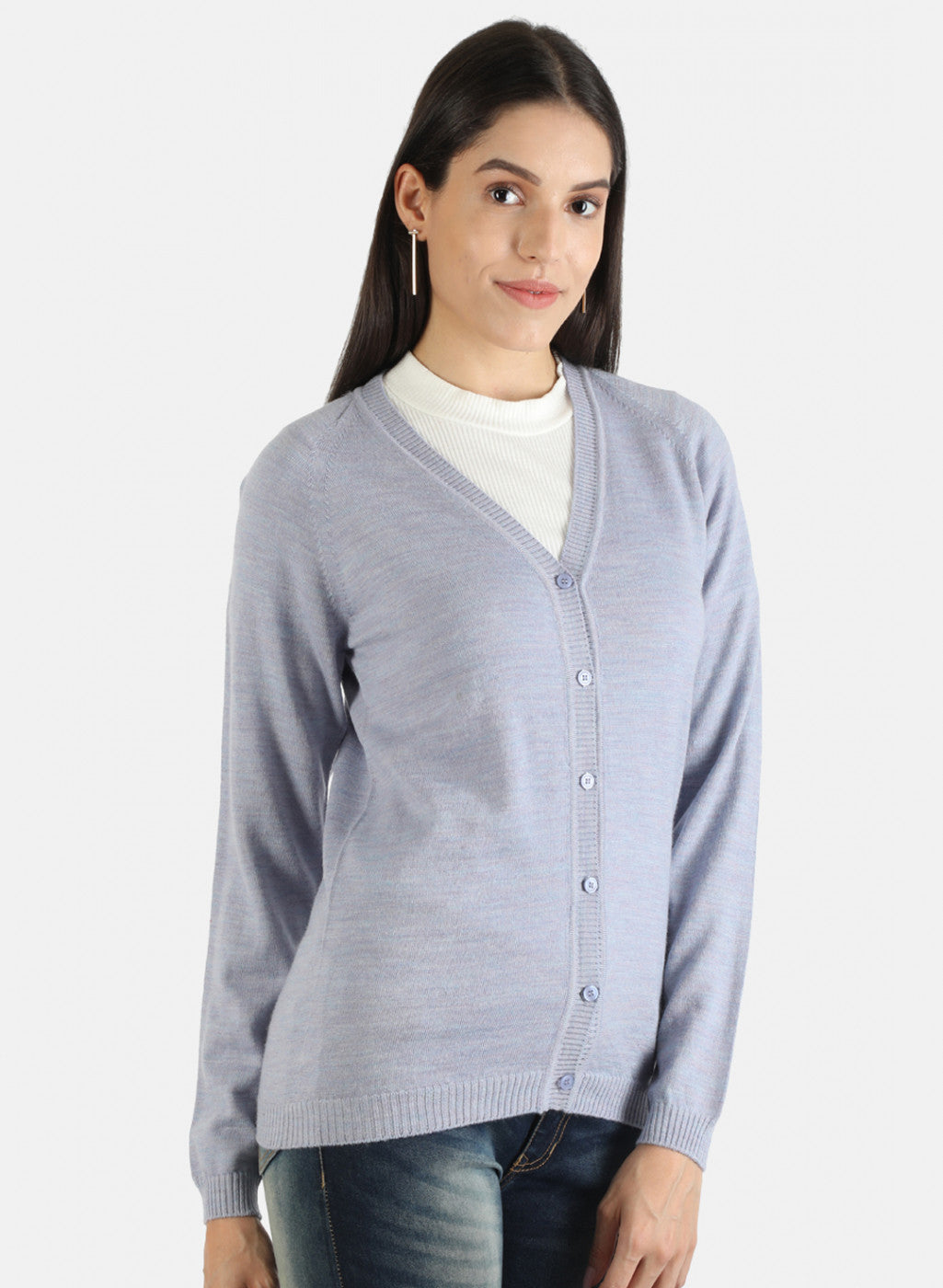 Women Blue Solid Cardigan