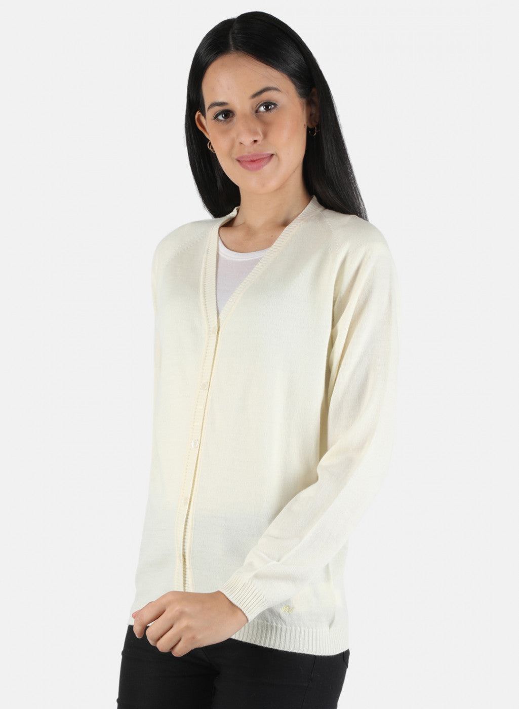 Women Cream Solid Cardigan