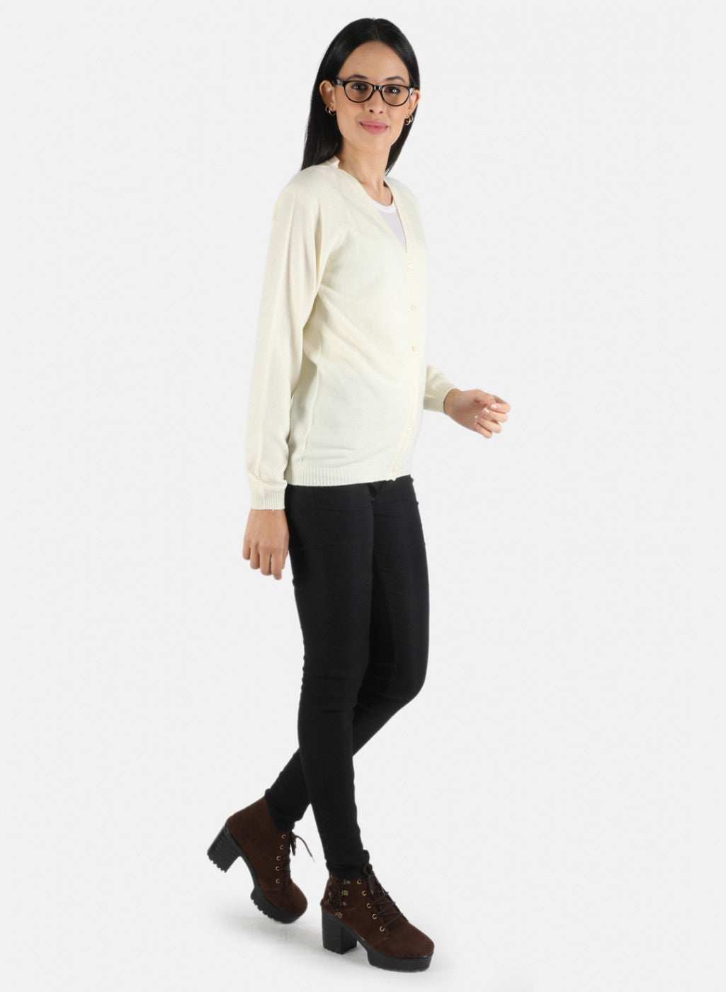 Women Cream Solid Cardigan