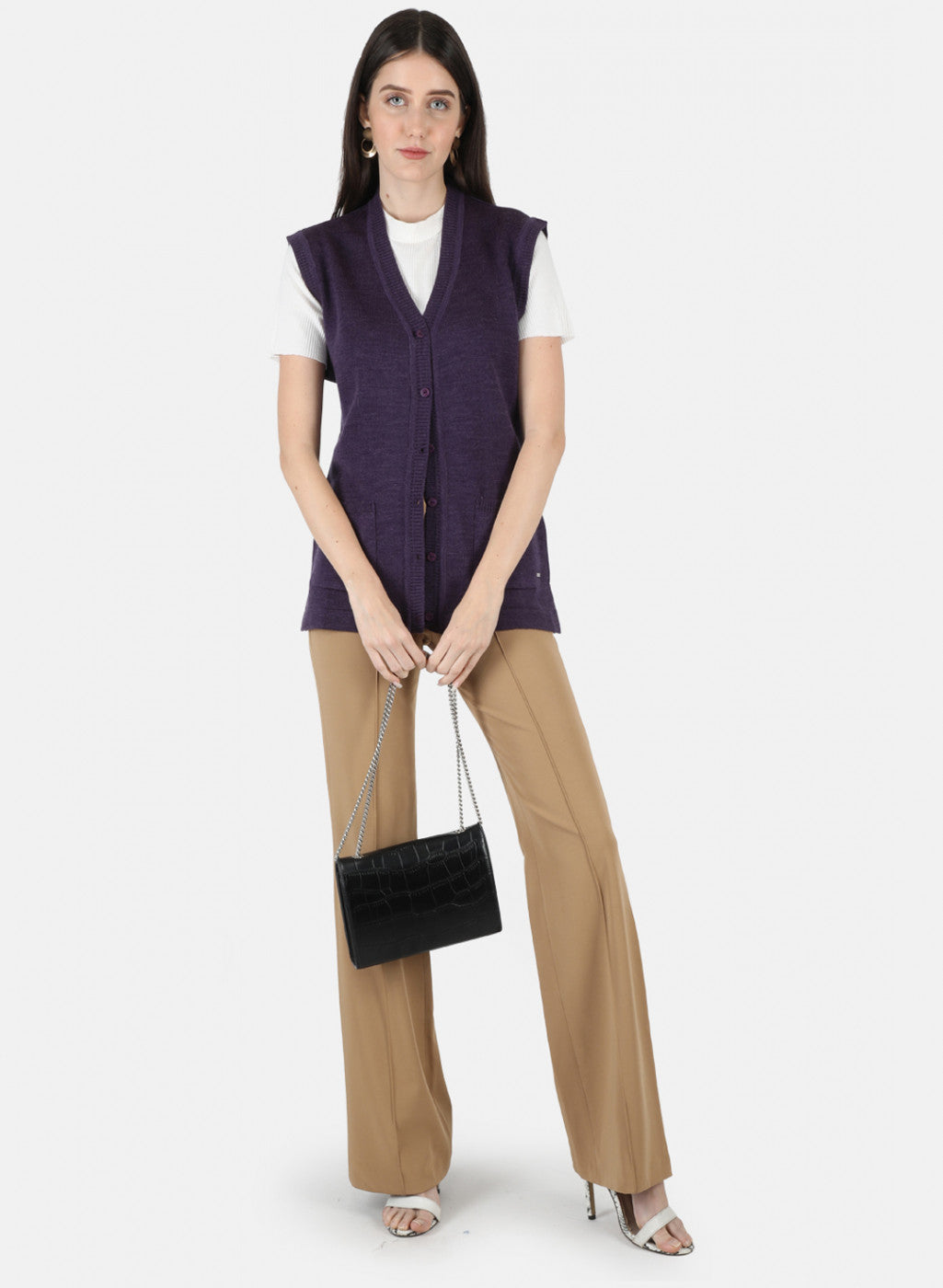 Women Purple Solid Cardigan