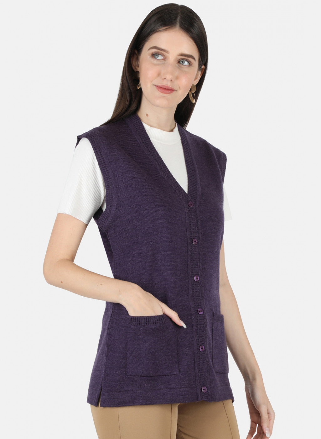 Women Purple Solid Cardigan