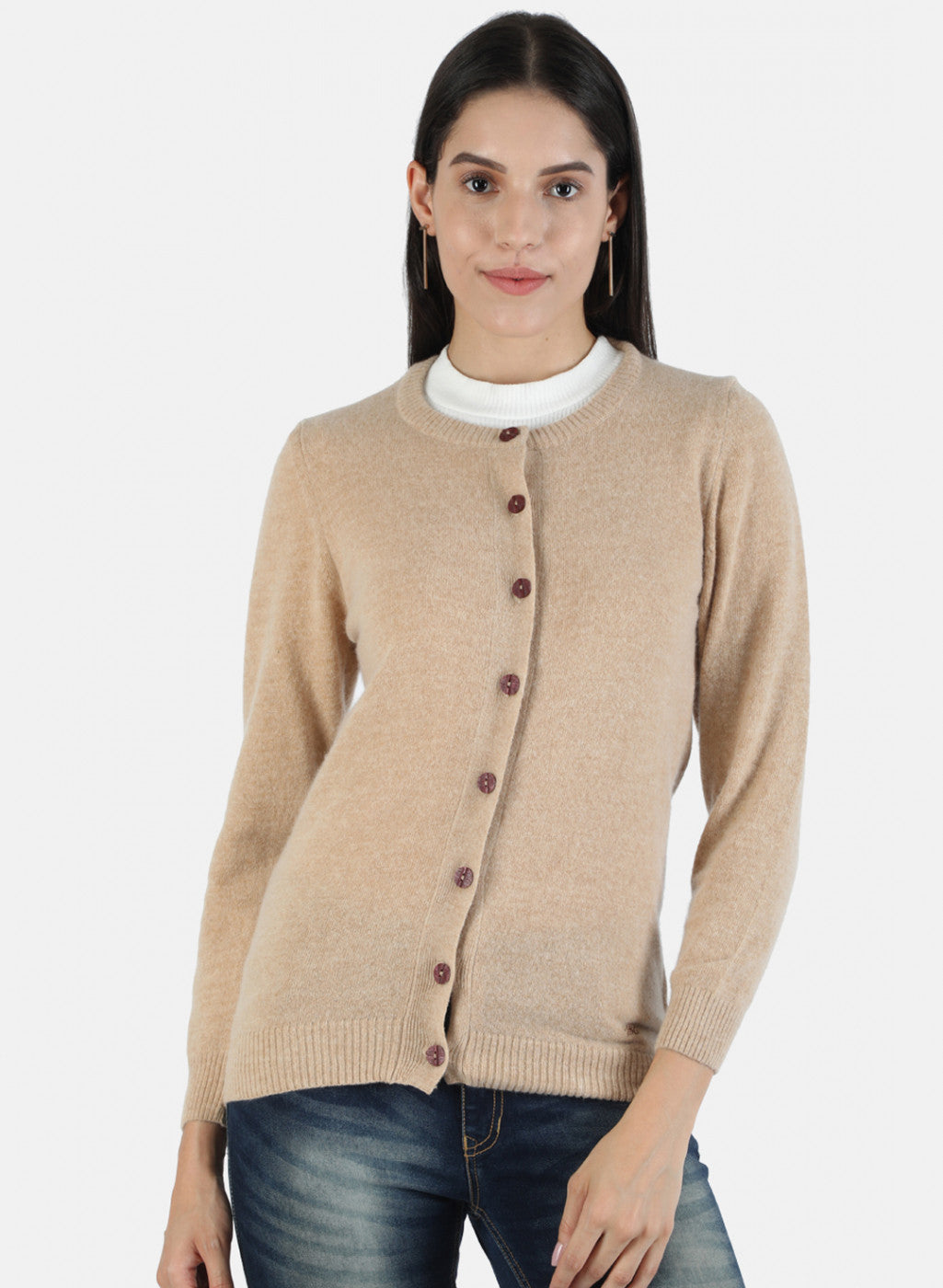 Women Beige Solid Cardigan